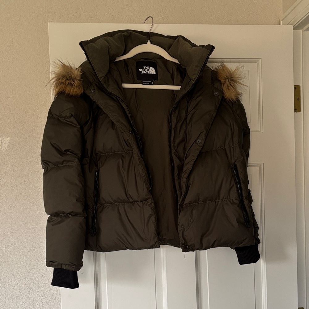 The North Face Dark Green Puffer Jacket with Fur Hood